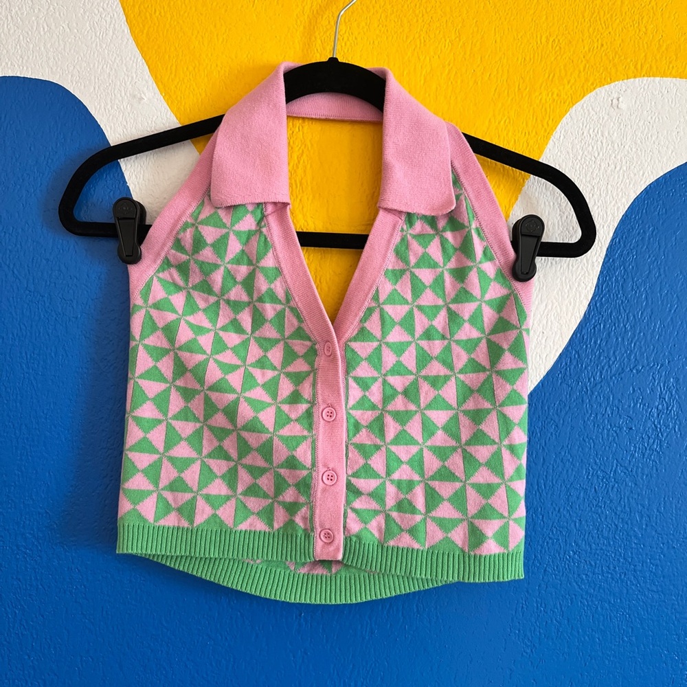 Pink and Green Another Girl halter knit top